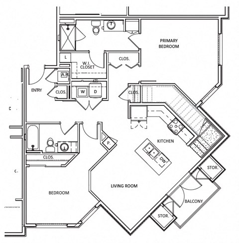 Floor plan for 2 beds, 2 baths, 1731 sqft